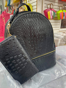 Black Ostrich backpack purse